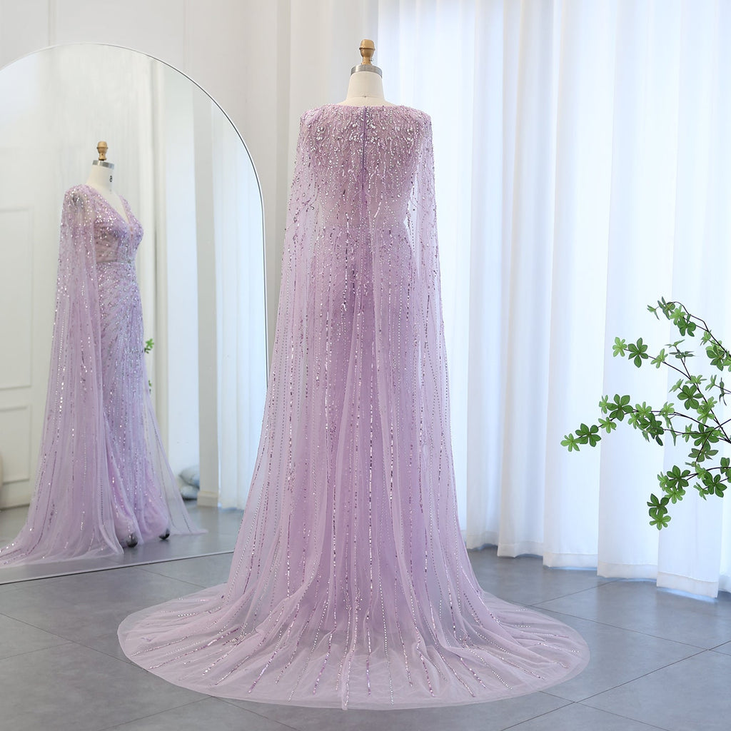 Luxury Turquoise V-Neck Mermaid Evening Dresses with Cape SS397