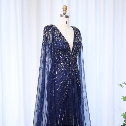 Luxury Dubai Green Evening Dresses with Cape Fuchsia Crystal Gold SS399