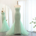 Luxury Pearls Sage Green Strapless Mermaid Evening Dress with Cape SS431