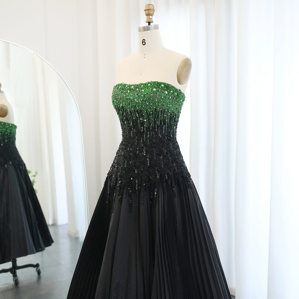 Luxury Beaded Black Strapless Midi Evening Dress SS224