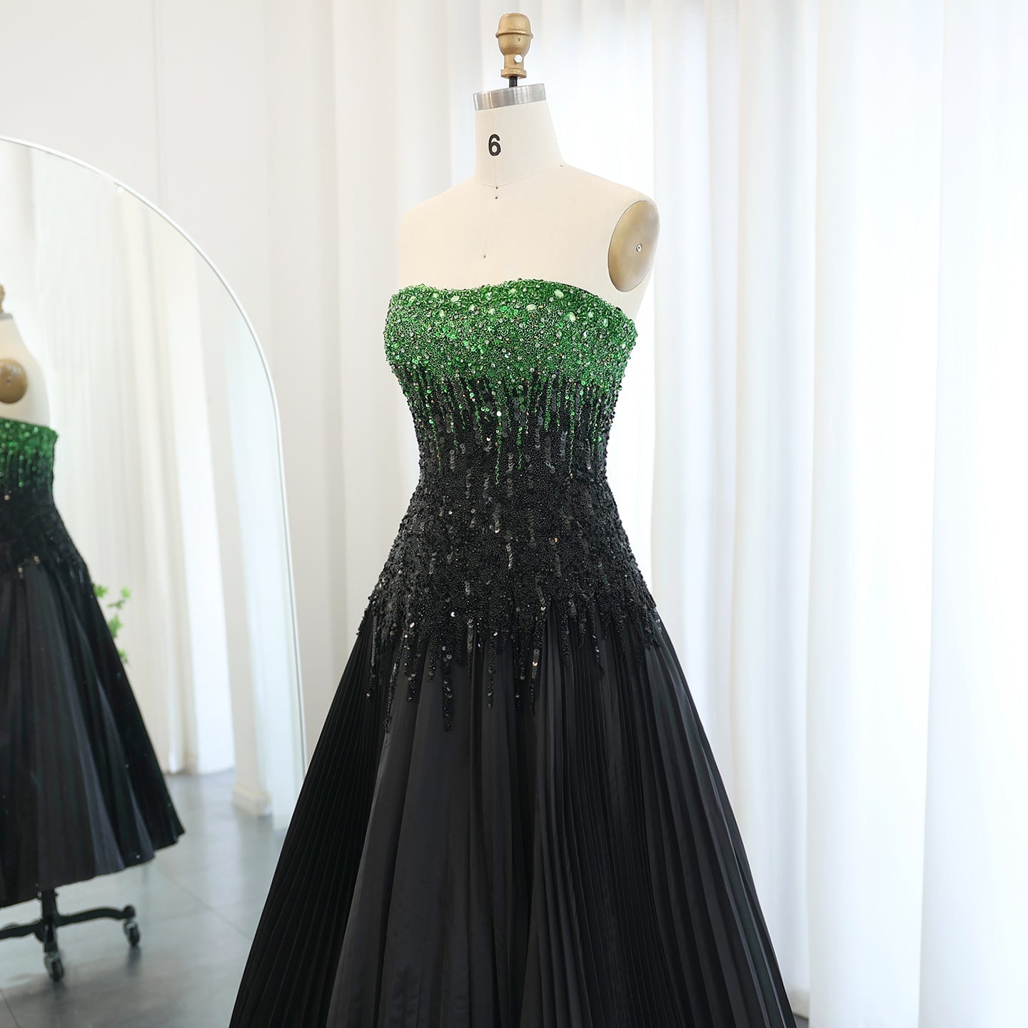 Luxury Beaded Black Strapless Midi Evening Dress SS224
