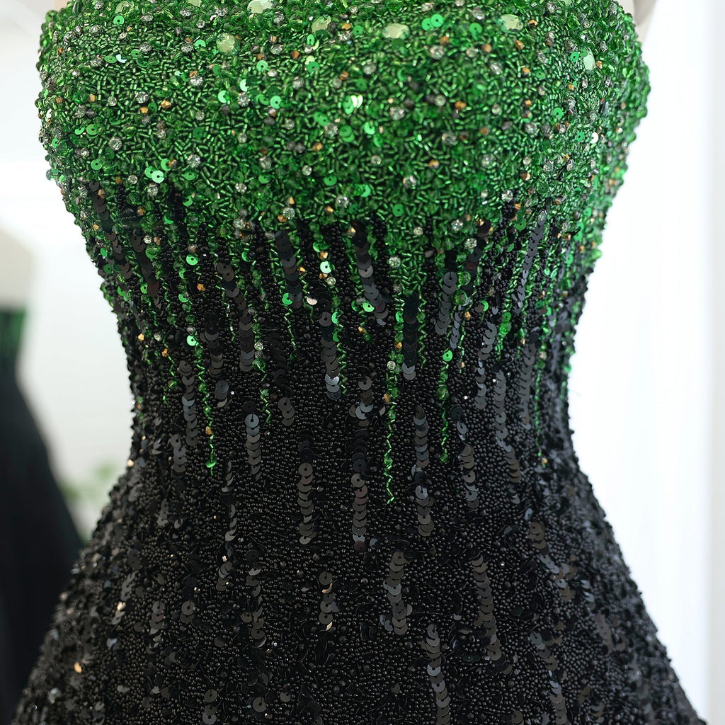 Luxury Beaded Black Strapless Midi Evening Dress SS224