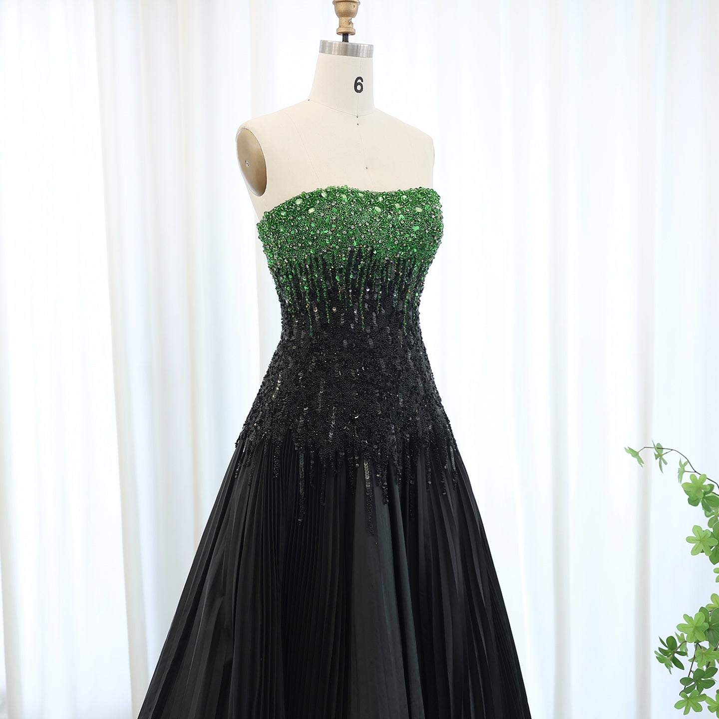 Luxury Beaded Black Strapless Midi Evening Dress SS224