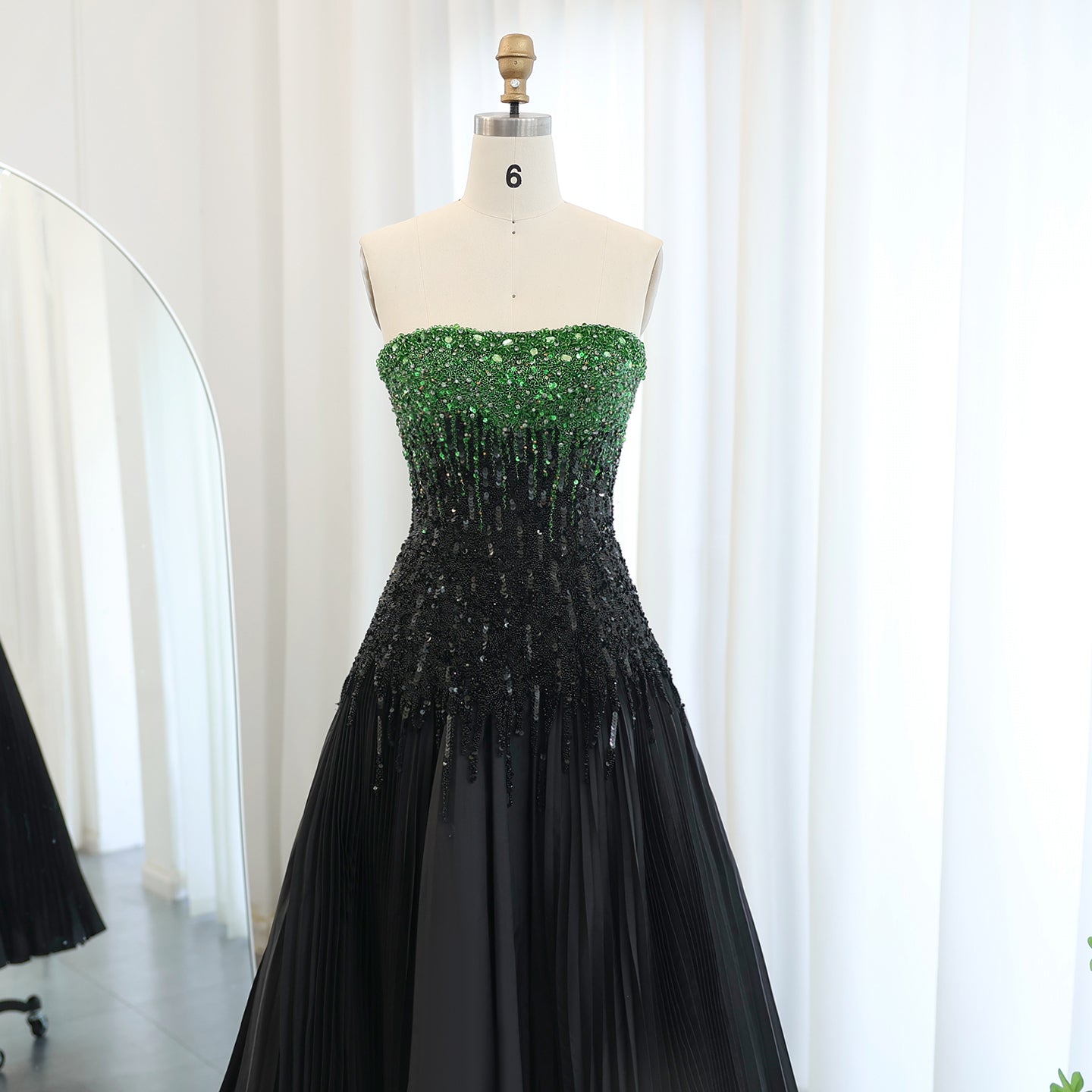 Luxury Beaded Black Strapless Midi Evening Dress SS224