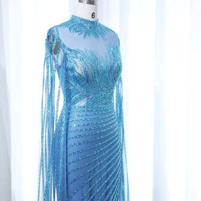 Luxury Caramel Evening Dress with Cape Sleeves SS179