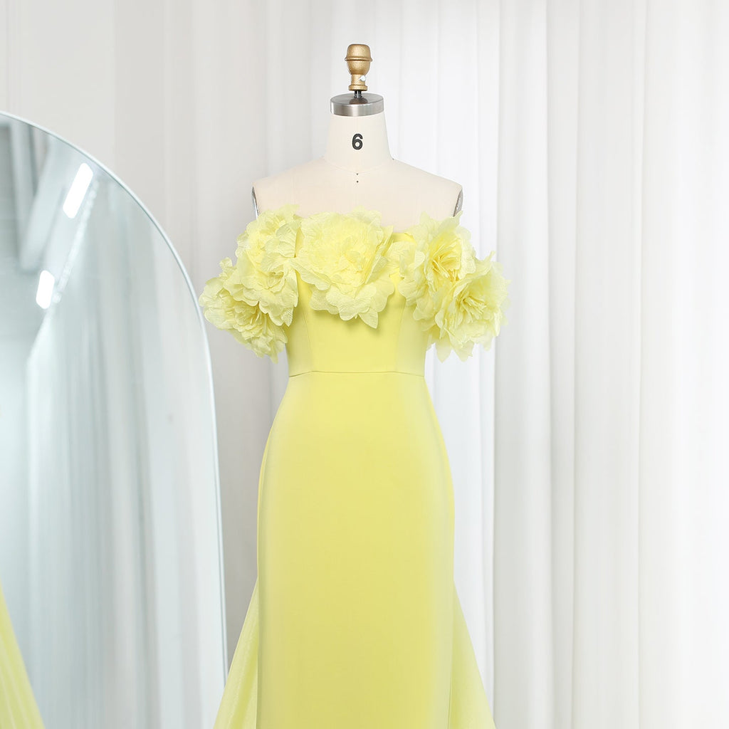 Elegant Light Yellow 3D Flowers Evening Dress with Overskirt SF013