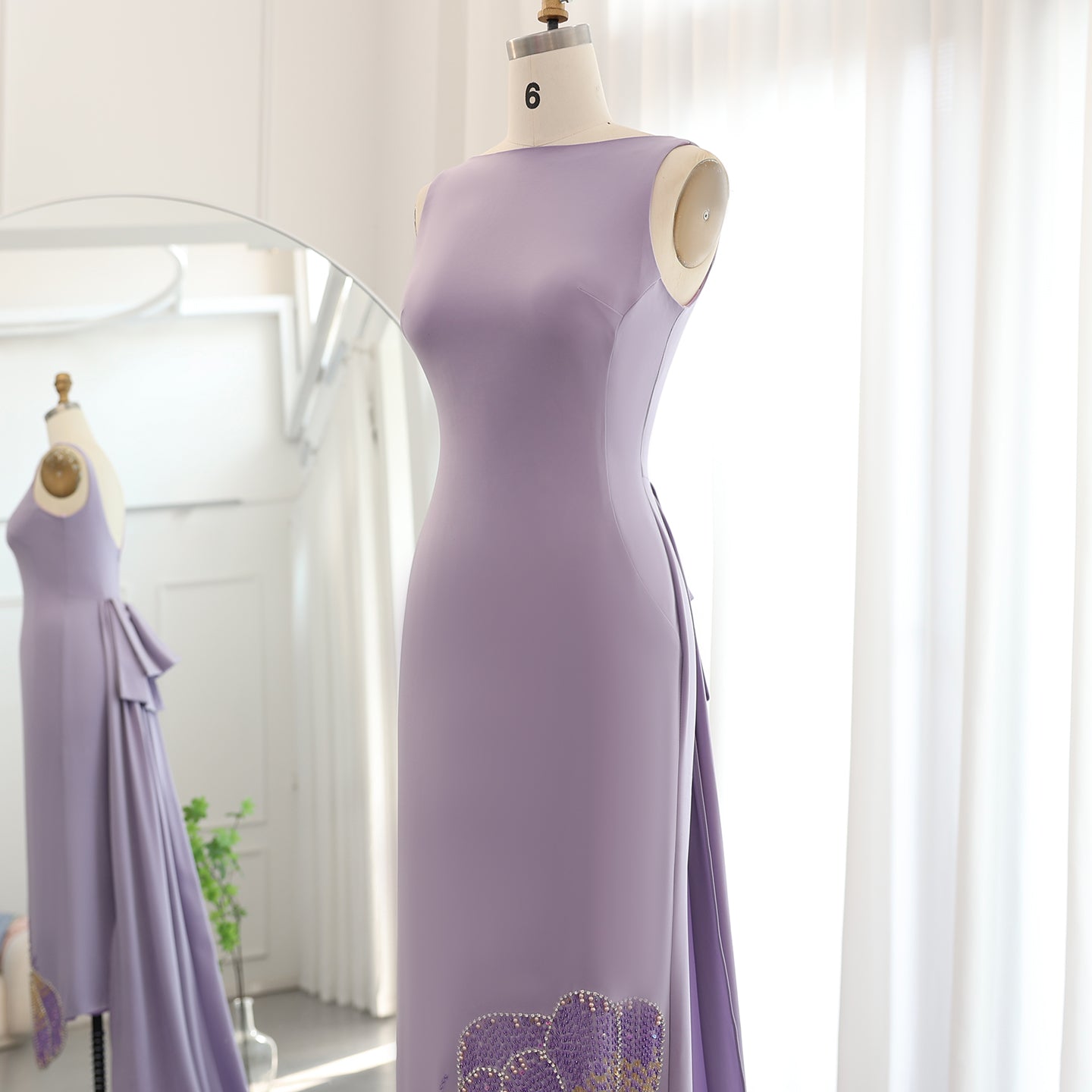 Elegant Beaded Coral Pink Scalloped Evening Dress with Train SS471