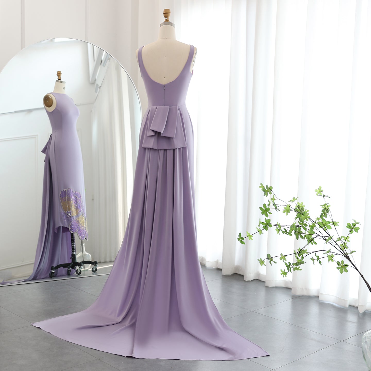 Elegant Beaded Coral Pink Scalloped Evening Dress with Train SS471