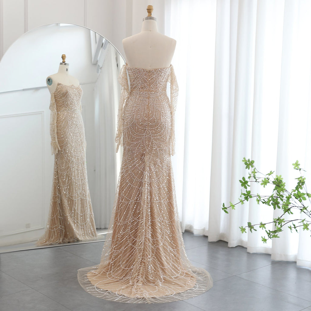Luxury Beaded Green Mermaid Evening Dress with Gloves SS606