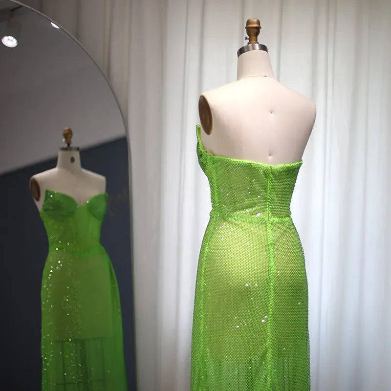 Green Strapless High Slit Cocktail Party Dress RM045