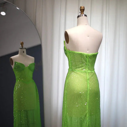 Green Strapless High Slit Cocktail Party Dress RM045