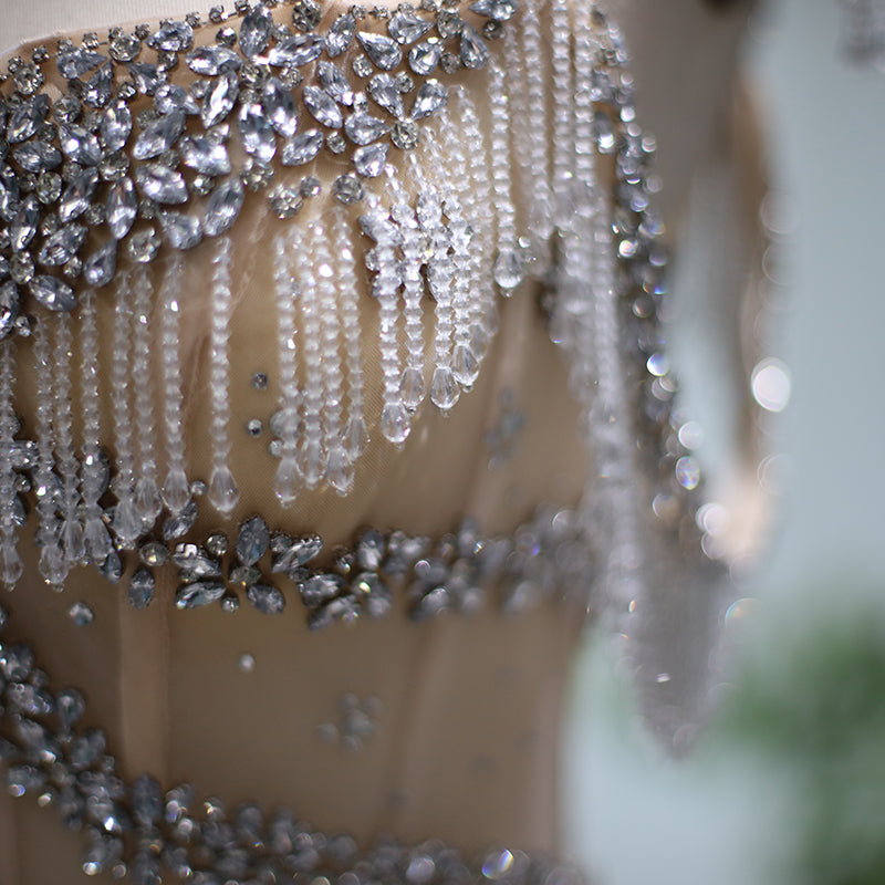 Elegant Crystal Tassel Nude Mermaid Evening Dresses SS358