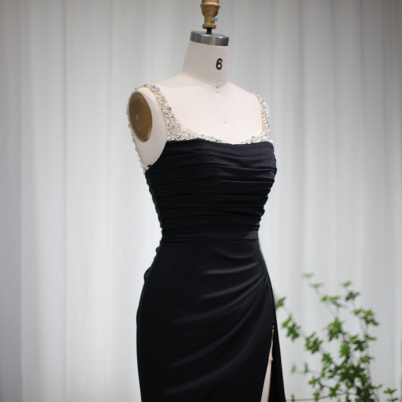 Luxury Crystal Pearls Purple Mermaid Evening Dress with Slit SH022