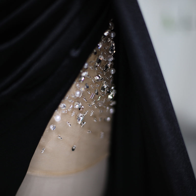 Luxury Crystal Pearls Purple Mermaid Evening Dress with Slit SH022