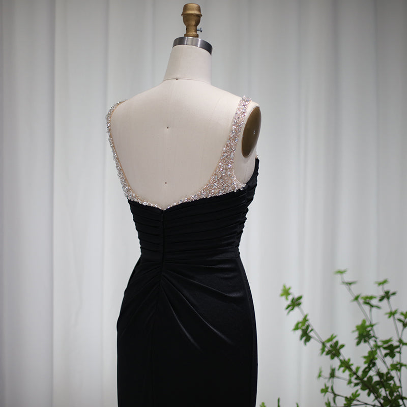 Luxury Crystal Pearls Purple Mermaid Evening Dress with Slit SH022