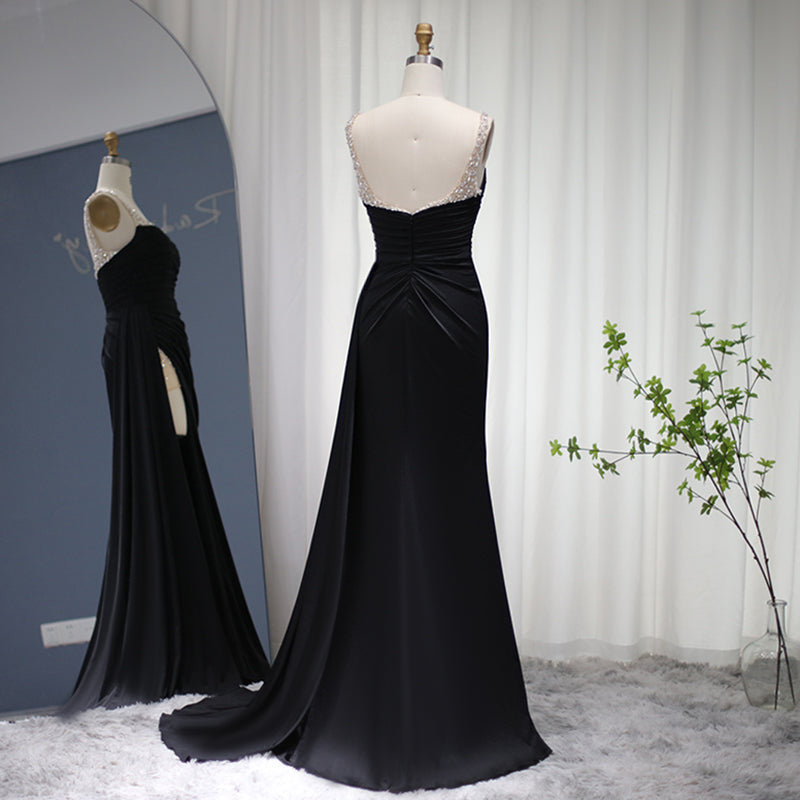 Luxury Crystal Pearls Purple Mermaid Evening Dress with Slit SH022