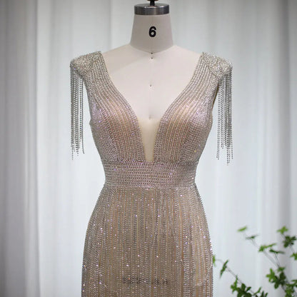 Luxury Beaded Tassel V-Neck Short Cocktail Dress RM043