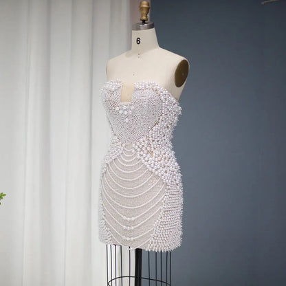 Luxury Pearls Tassels Strapless Cocktail Party Dress RM029