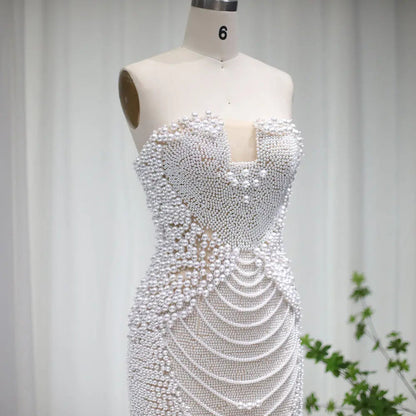 Luxury Pearls Tassels Strapless Cocktail Party Dress RM029