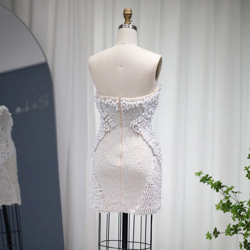 Luxury Pearls Tassels Strapless Cocktail Party Dress RM029