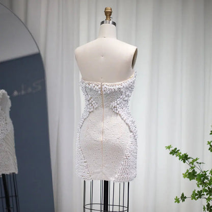 Luxury Pearls Tassels Strapless Cocktail Party Dress RM029
