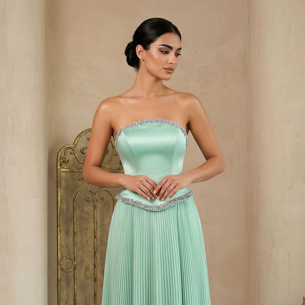 Elegant Pink Strapless Beaded Chiffon Evening Dress SS789