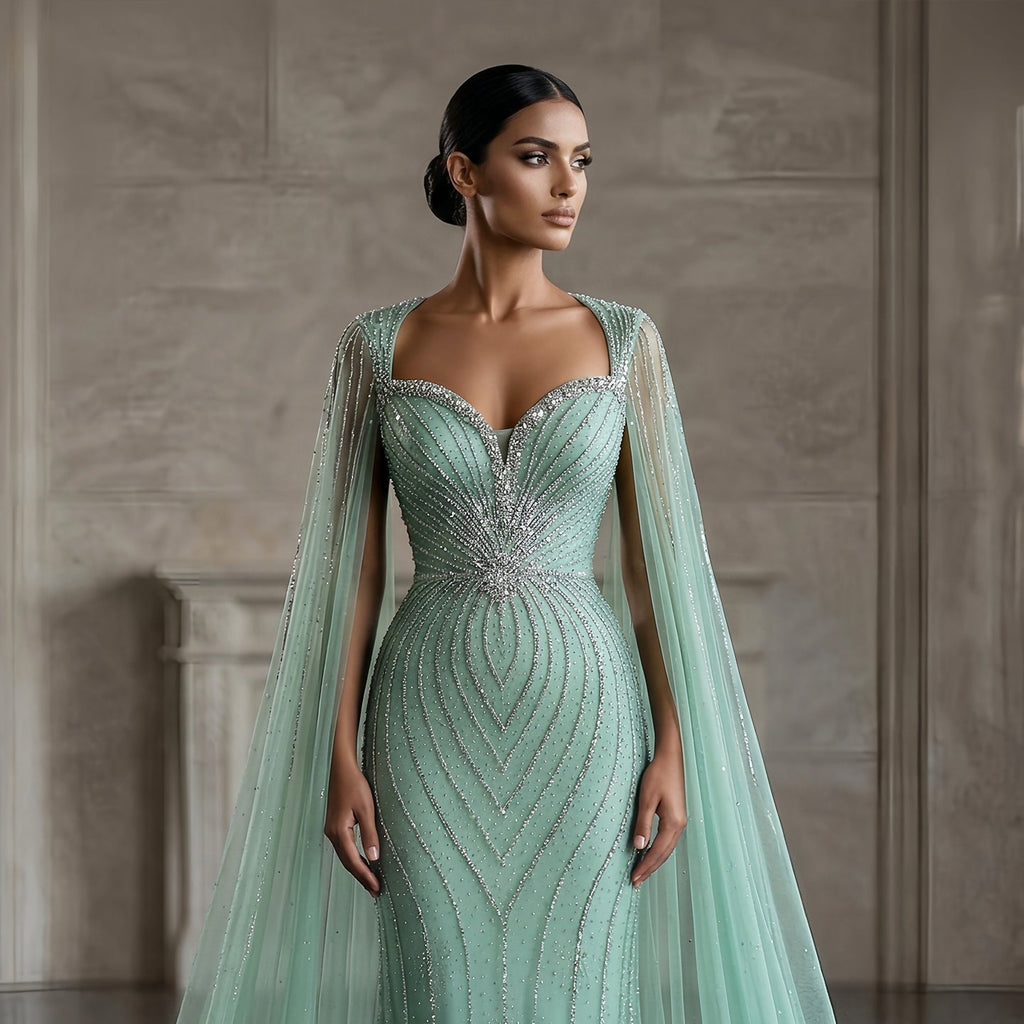 Elegant Pink Sweetheart Beaded Evening Dress with Cape Sleeve SS130
