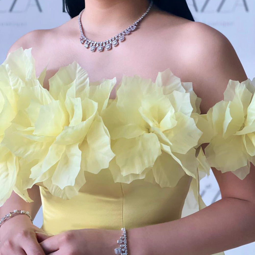 Elegant Light Yellow 3D Flowers Evening Dress with Overskirt SF013