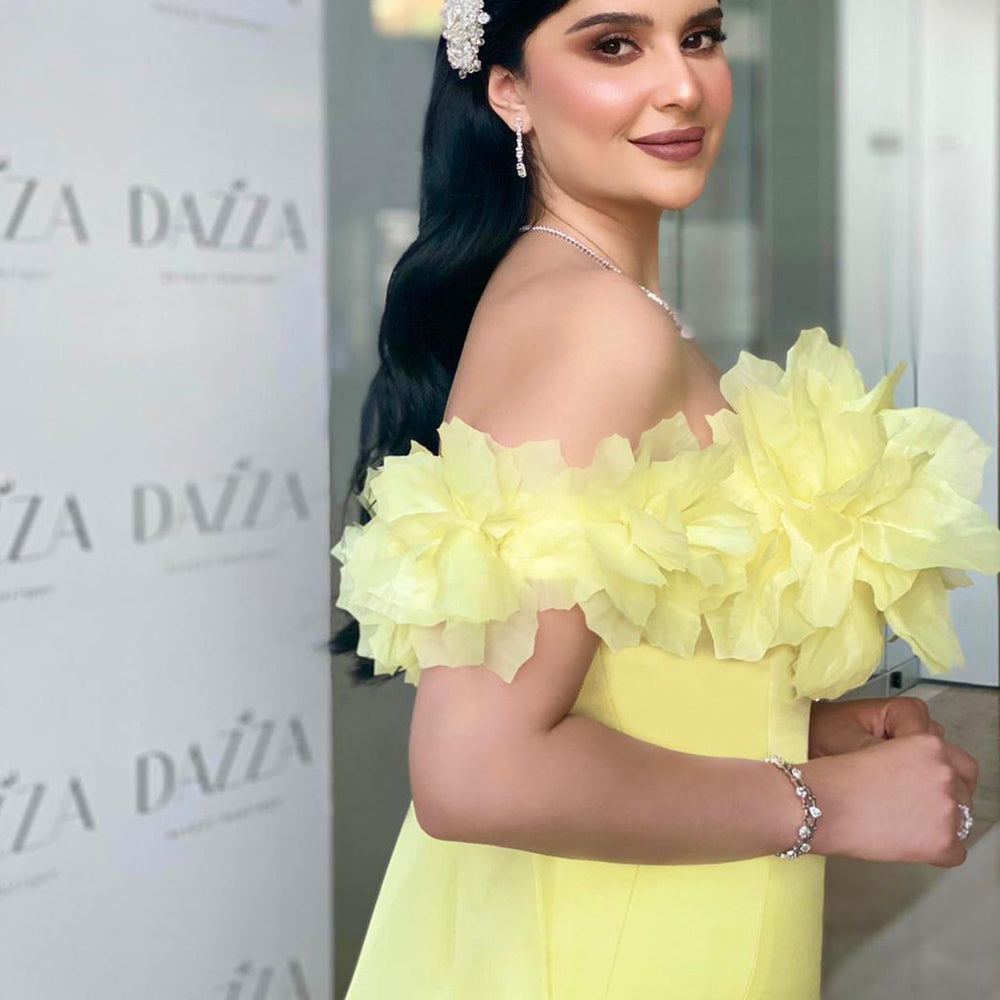 Elegant Light Yellow 3D Flowers Evening Dress with Overskirt SF013