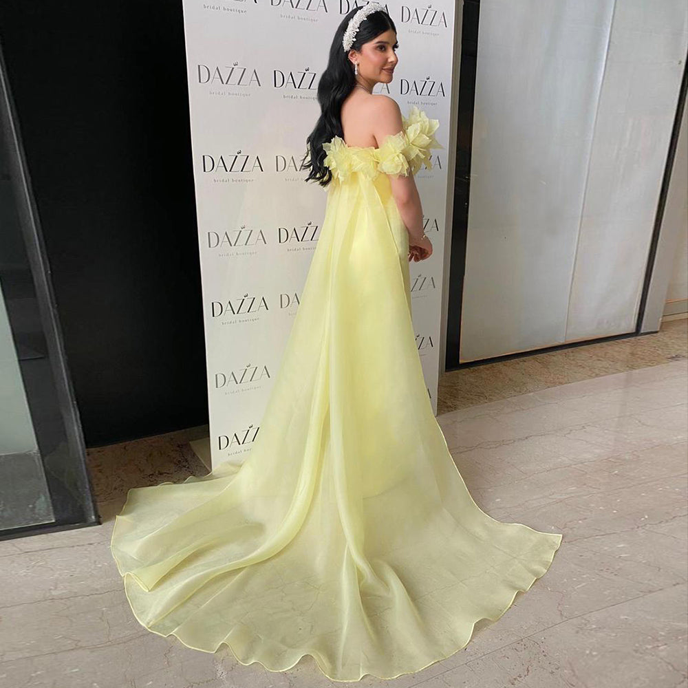 Elegant Light Yellow 3D Flowers Evening Dress with Overskirt SF013