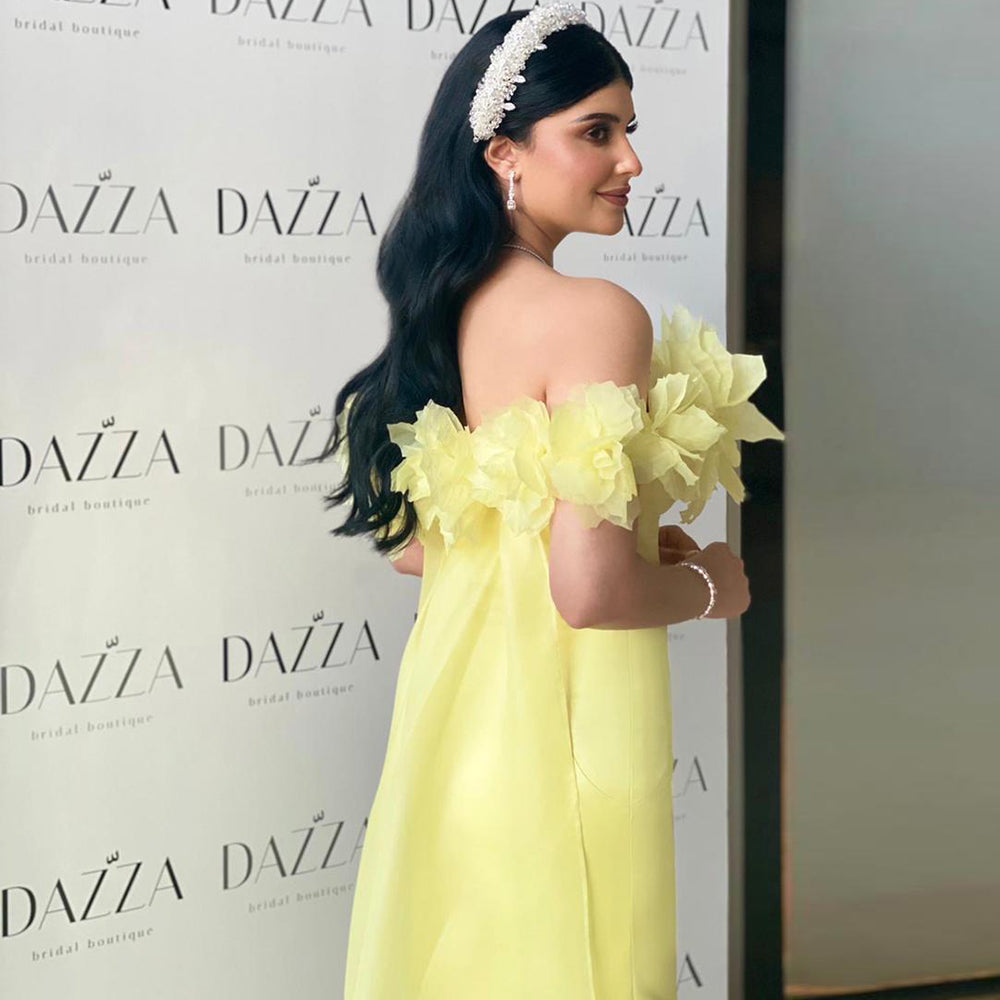Elegant Light Yellow 3D Flowers Evening Dress with Overskirt SF013