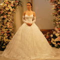 Luxury White Off-Shoulder Lace Ball Gown Wedding Dress SW548