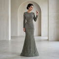 Luxury Dark Green Long Sleeve Beaded Mermaid Evening Dress SS056