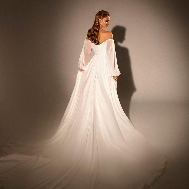 Elegant White Long Sleeves A-Line Evening Dress with Train SF360