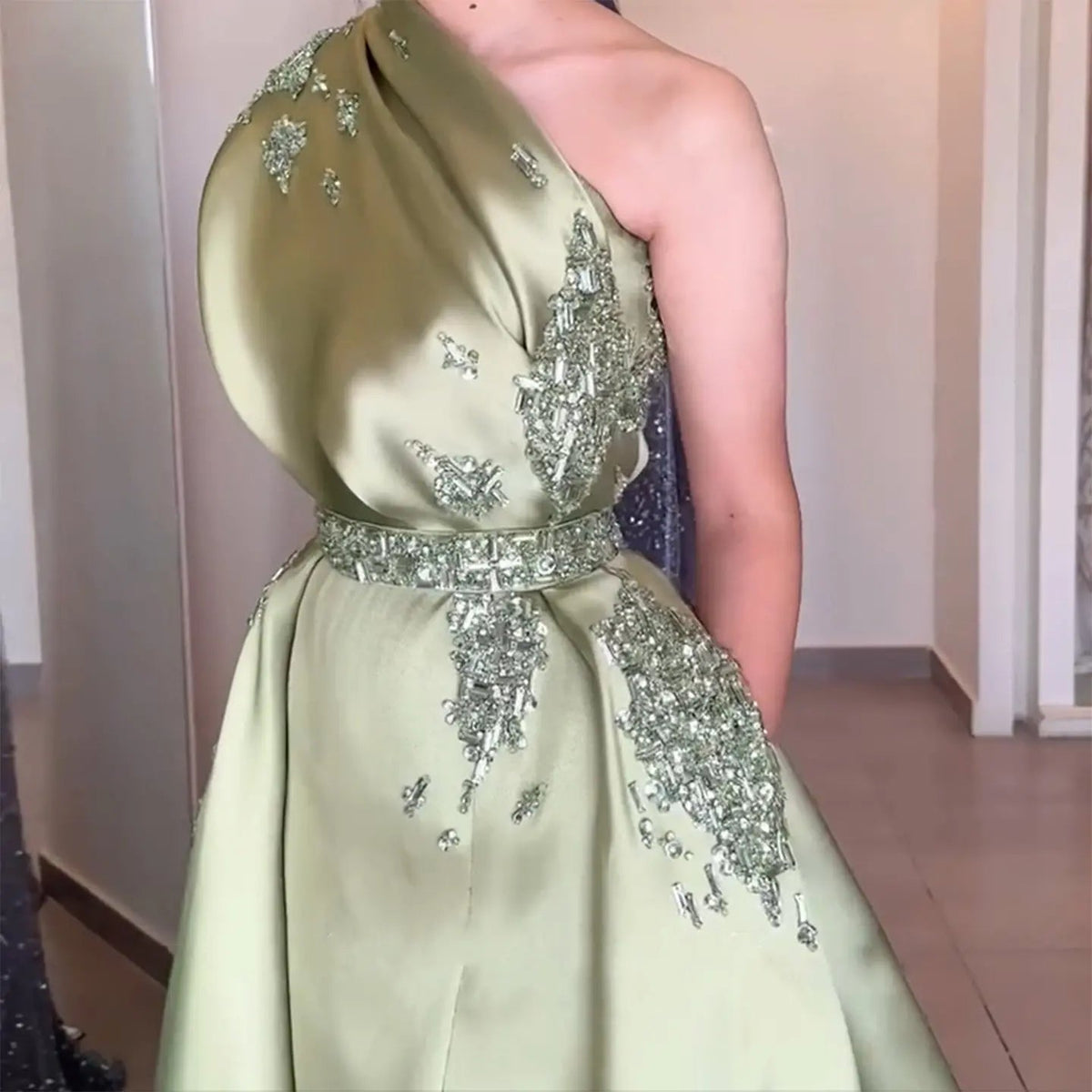 Luxury Green Crystal Evening Dress with Overskirt SS599
