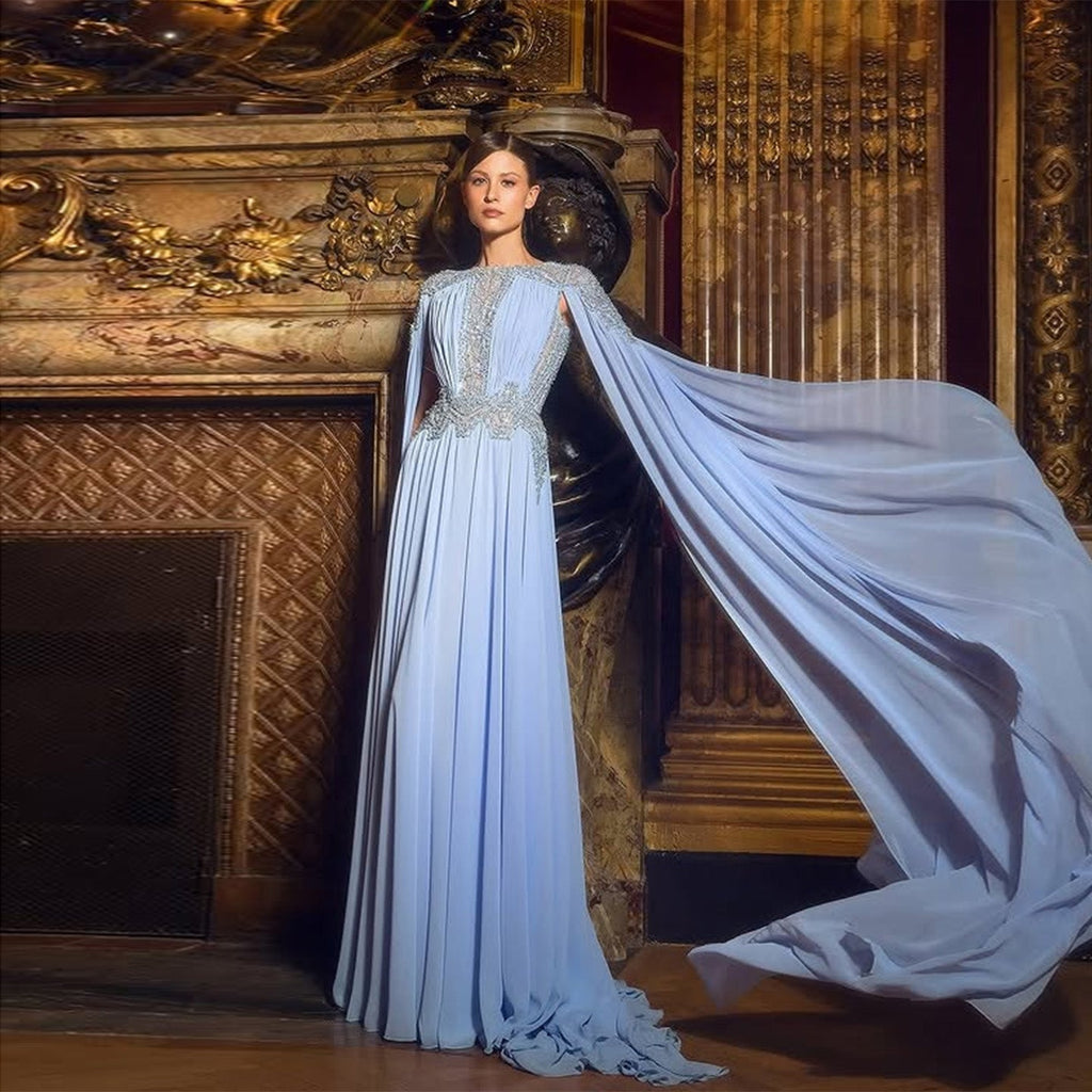 Elegant Lilac Beading Mermaid Evening Dress with Cape Sleeve SF336