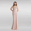 Elegant Pink Strapless Draped Beaded Chiffon Evening Dress SF431