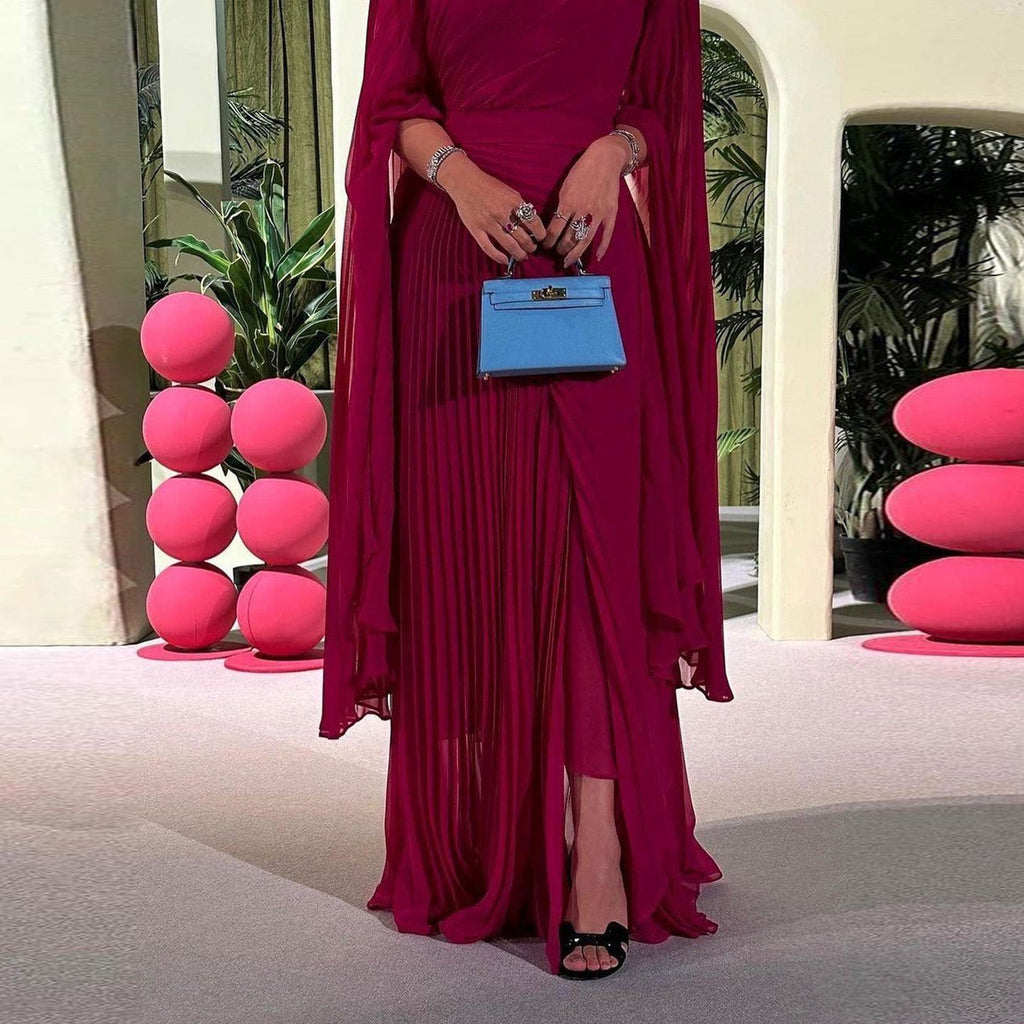 Elegant Purple Mermaid Evening Dress with cap and ruffles SF085