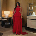 Luxury Red Ruffles Sleeveless Evening Dress with Scarf SF368