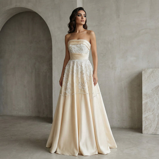 Elegant 3D Floral Beaded Champagne Sequin Evening Dress XD045