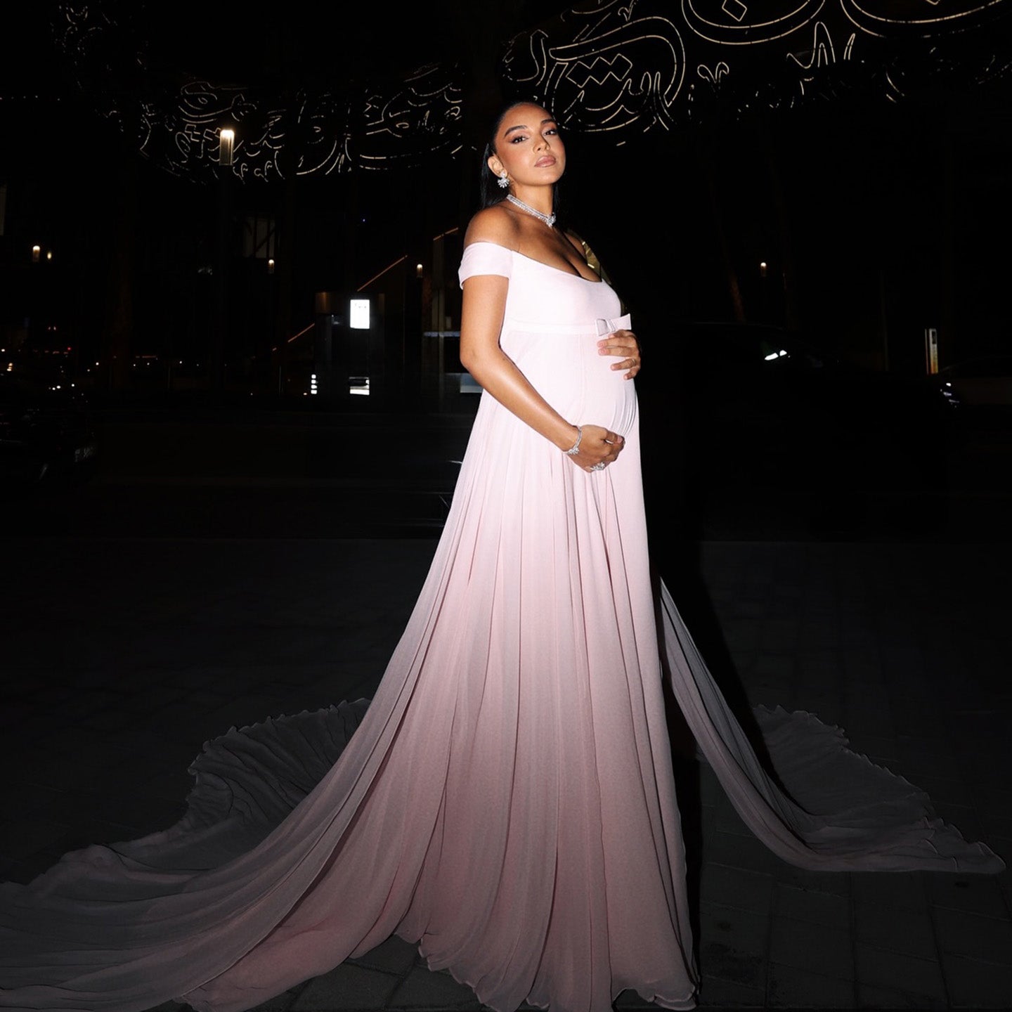 Elegant Off Shoulder Pink Evening Dress with Overskirt SF328