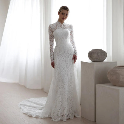 Elegant Floral Long Sleeve Mermaid Wedding Dress SW543