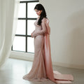 Luxury Light Pink Sequin Lace Print Evening Dress with Cape SF428