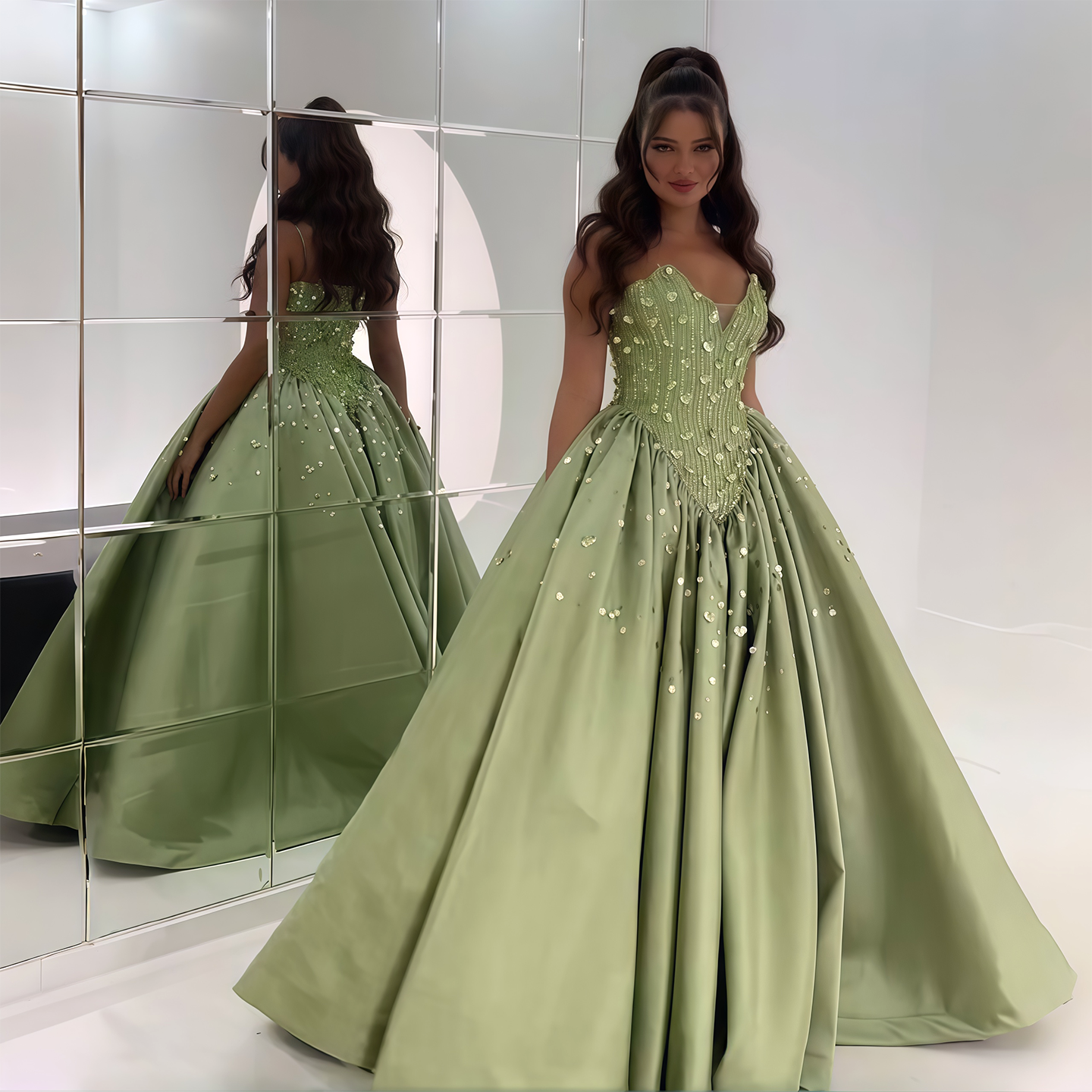 Luxury Sequins Beaded Off Shoulder Evening Dress XD011