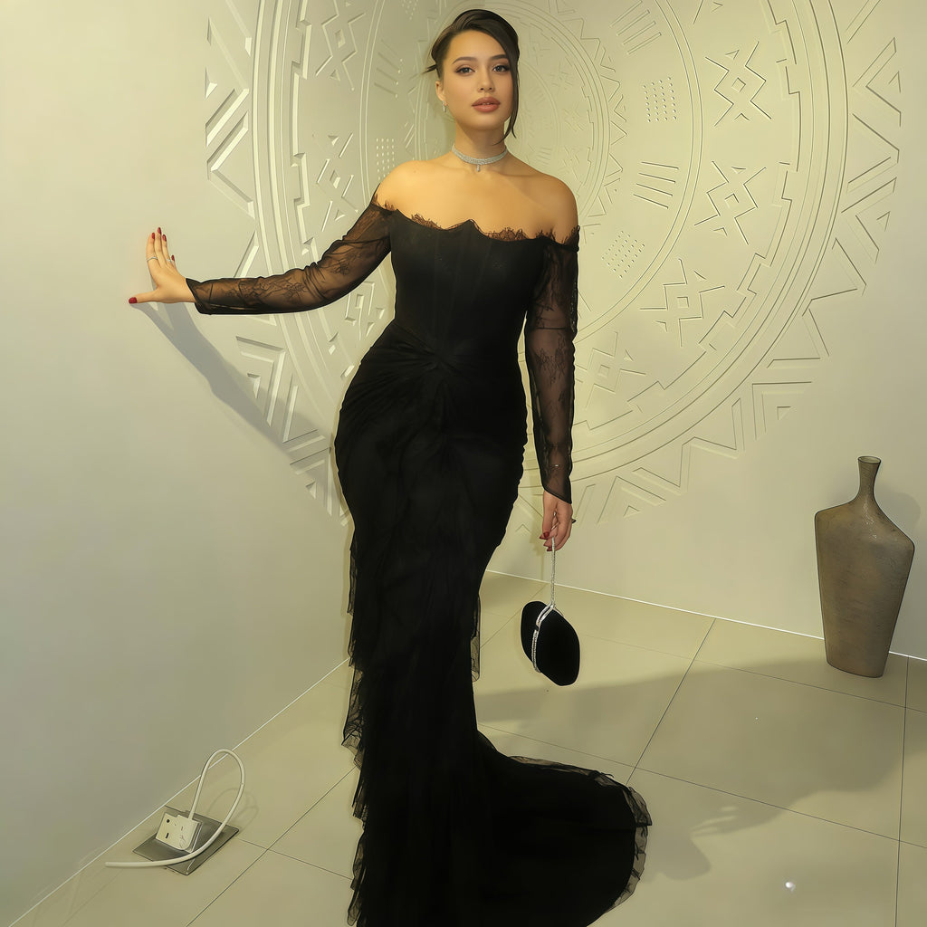 Luxury Turquoise Long Sleeves Mermaid Evening Dress SF519