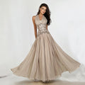 Luxury Khaki Halter Neck Beaded Chiffon Evening Dress SF230