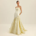 Glamorous Feather Yellow Evening Dress with Gloves SS748