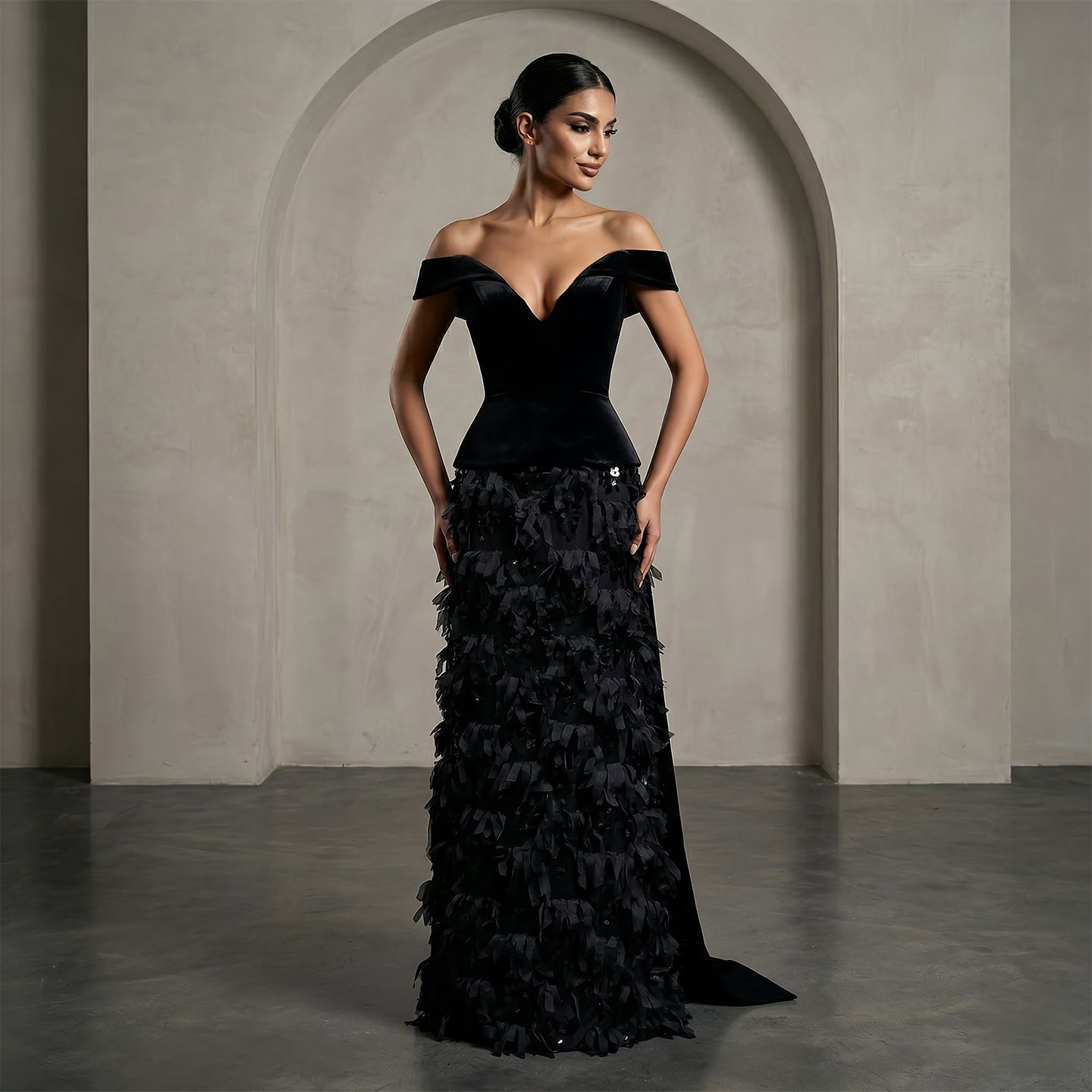 Luxury Black Sweetheart Neck Mesh Strips Evening Dress SF547