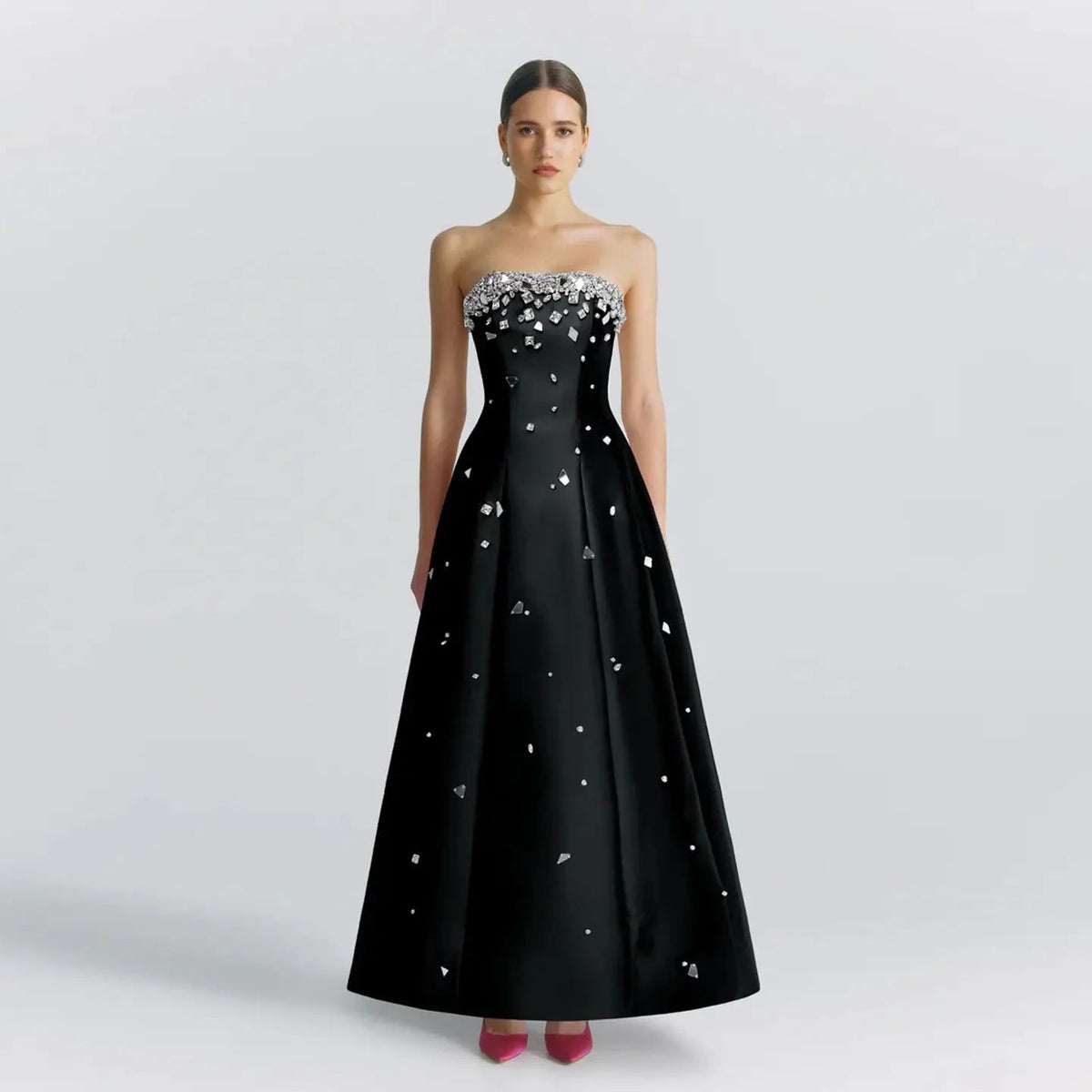 Luxury Crystal Black Strapless Evening Dress SF307