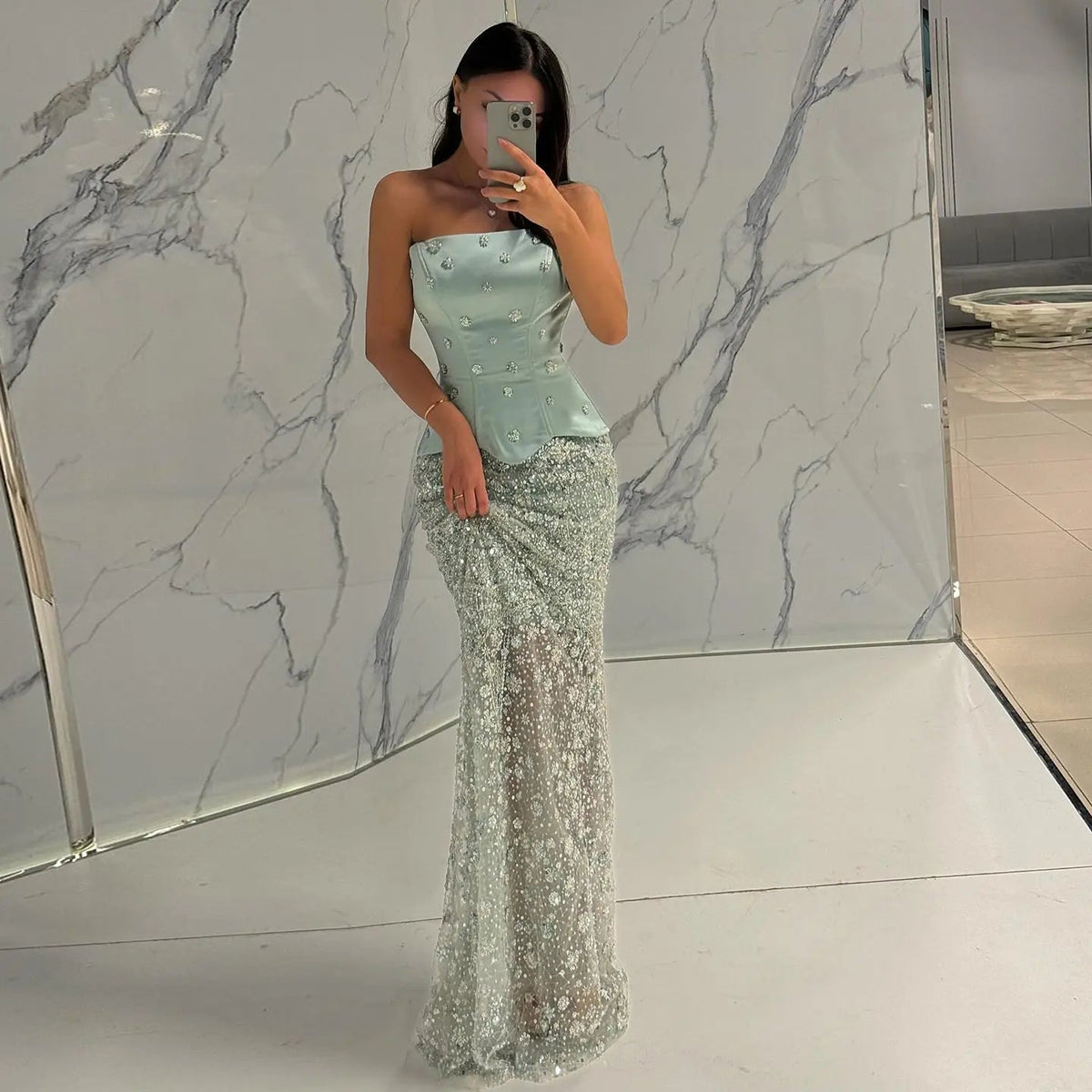 Chic Lilac Two Pieces Evening Dress with Spaghetti Straps SS697